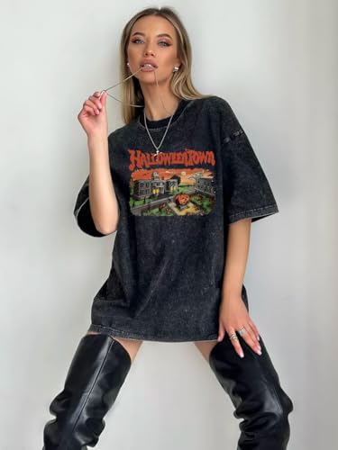 Halloween Shirts Oversized Unisex Vintage Acid Wash T-Shirt Cotton Halloween Fall Short Sleeve Tee Tops for Men Women3