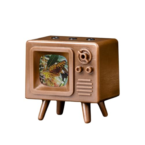 Image of TinyCircuits TinyTV Mini - Ultra-Mini Classic TV, Preloaded & Uploadable Videos, USB-C Rechargeable, 0.6″ OLED Display (Brown)