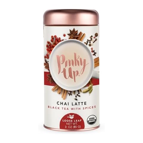 Pinky Up Organic Chai Latte Tea - Whole Leaf Organic Black Tea, 40-60mg Caffeine Per Serving, Naturally Calorie Free & Gluten Free Flavored Tea, 3 Oz Cover