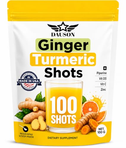 DAUSON Ginger Shots | Daily Wellness Ginger Turmeric Blend with Piperine Zinc & Vitamins | Supports Immunity Gut Health & Daily Vitality 100g Made in USA