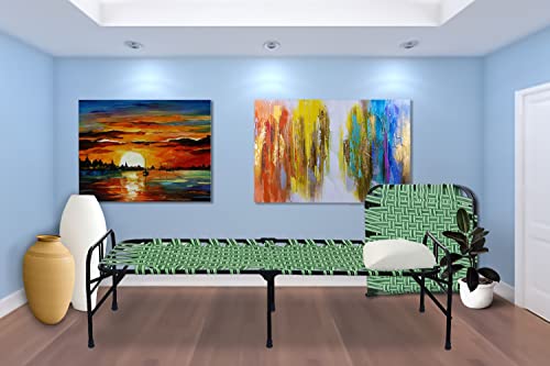 Image of ARTEMIST Portable Single Folding Painted Bed With Pillow Space Saving Heavy Duty Foldable Khat Cot For Sleeping Sturdy Metal Frame Space Saving Design 3X6 Feet (Modern- Bed & Pillow)(Multi-Color)