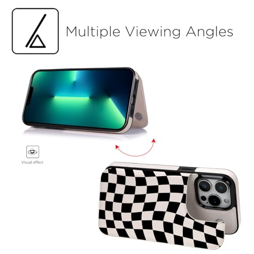 Image of uCOLOR Compatible with iPhone 13 Pro Wallet Case with Card Holder Slots Marble Flip Leather RFID Kickstand Phone Wallet Cover for Women and Girls 6.1 inch (Dune Mirage Checkered, iPhone 13 Pro 6.1 inch)