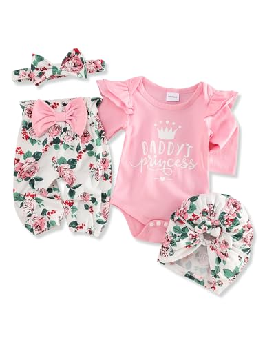 Image of FoWear Baby Girl Clothes Ruffle Long Sleeve Baby Girl Romper and Vintage Floral Pants Winter Baby Girl Outfits