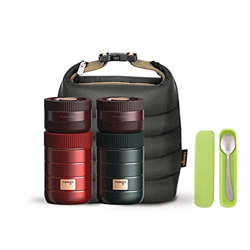 Twingo Double Wall Vacuum Insulated Stainless Steel Thermal Lunch box Bento box Food Container with Spoon & Insulated Lunch bag, BPA Free,Leakproof