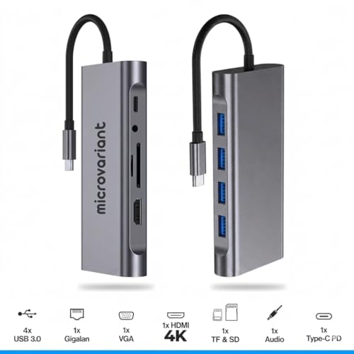 Image of Cport 11-in-1 TypeC Docking Station, Aluminum Type C Adapter with 4K Hdmi, Vga, 1GBPS Ethernet Rj45, 4X USB 3.0, USB-C Power Delivery, 3.5Mm Audio, Tf /Sd Card Reader for Mac /Pc /Laptop