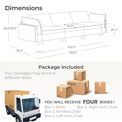 Image of CHITA 127 inch Super Large Sectional Couches for Living Room, Modular Cloud Couch Sectional Sofa, Premium Genuine Leather Sofa, Down Filled, High Density Foam, Real Leather in Saddle, 3 Seater