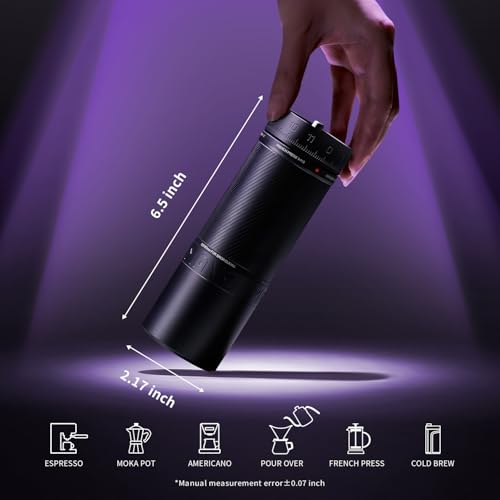 Image of MAVO Manual Coffee Grinder, Phantox Pro Burr Coffee Grinder, Professional 45mm Stainless Steel Grinding Core, Capacity 30g, 120 Clicks Adjustment, Hand Coffee Grinder for Espresso, Pour Over, Silver