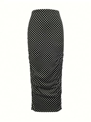 Women's Polka Dot Print Pleated High Waist Pencil Skirt Elegant Slimming 2025 Fashion Long Skirts3