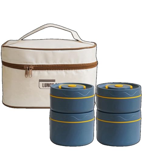 保温弁当箱 飯容器 真空断熱スープランチセット ランチジャー 大容量 2段 /3段 /4段 お弁当箱 保温 保冷 漏れ防止 供 学生 男性 女性 通勤 通学 外出用 便利 (ブルー,4パック+保温バッグ)