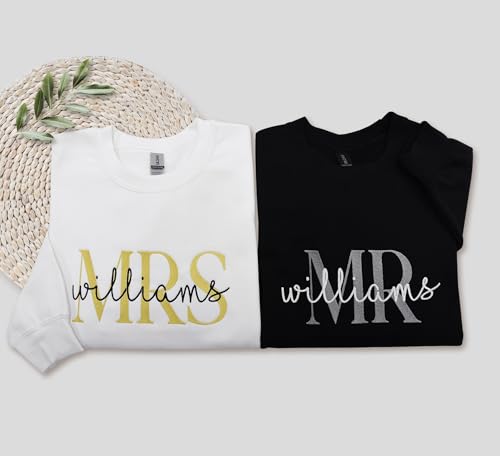 NACRE APPAREL Custom Matching Mrs Mr Embroidered Sweatshirt Personalized Embroidery Couple Hoodie Honeymoon Gift Long Sleeve.4