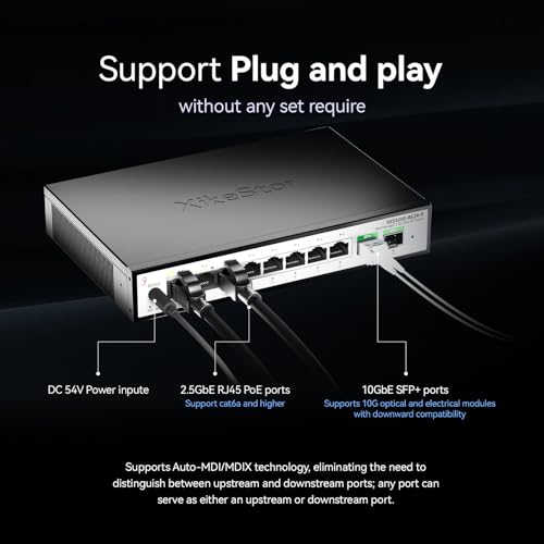Image of 10-Port 2.5Gb Managed PoE Switch, 8X 2.5G PoE+ Ports (30W /Port, 100W Total), 2 x 10G SFP+, Fanless,Desktop /Wall Mount, for IP Cameras, NAS, WiFi 6 /7 APs