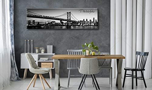 Image of DJSYLIFE Black and White Philadelphia Skyline City Wall Art 13.8 inchx47.3 inch | Gallery Wrapped Canvas with Durable Wood Frame, Waterproof Surface, Easy to Hang in Bedroom,Living Room or Home Office