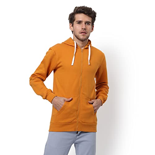 Image of CAHOOT Men's Dark Blue Zip-Front Hoodie with Contrast Drawstring for Casual Wear | Long Sleeve | Hooded Neck | Zipper Closure | Cotton Sweatshirt Crafted with Comfort Fit for Everyday Wear