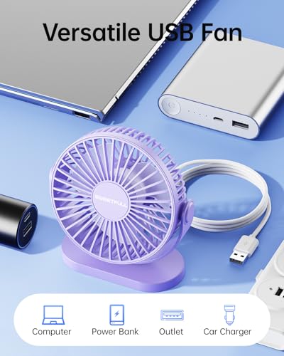 Image of SWEETFULL USB Table Fan Mini Quiet - 3 Speeds Small Personal Portable Fan 360 Rotation Adjustable, 5 Inch Office Desk Cooling Gadgets on Desktop