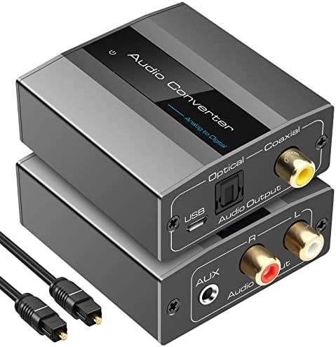 VEDINDUST Analog to Digital Audio Converter RCA to Optical with Cable RCA L R or 3.5mm Jack to Toslink and Coaxial Adapter for Soundbar