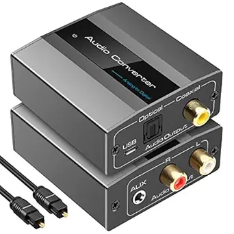 VPFET Analog to Digital Audio Converter RCA to Optical with Cable 3.5mm AUX Jack Toslink and Coaxial Adapter for Soundbar