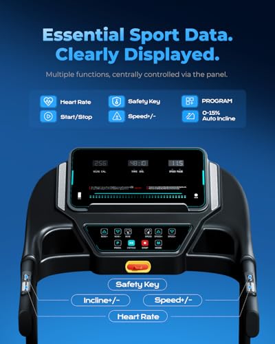 Image of Renestar Treadmill for Home, Foldable Treadmills with 0%-15% Auto Incline, 3.0HP Brushless, 300 LBS Capacity, LED Display, Pulse Monitor, Bluetooth Speaker