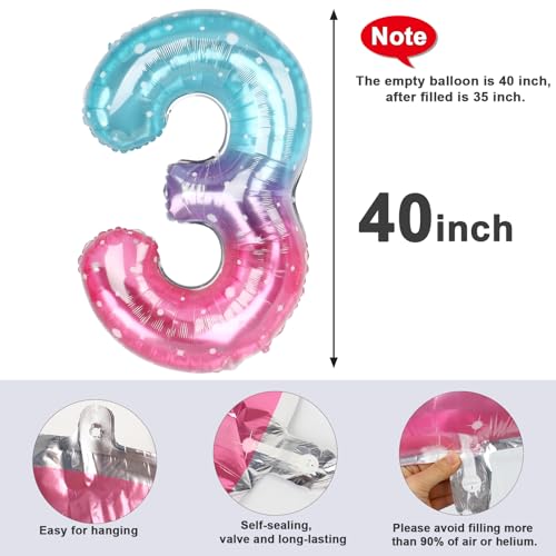 Image of 3 Balloon Numbers Birthday Decorations, 40In Pink Purple Blue Balloons | Eye-catching Appearance, Perfect Decorative Centerpieces, Convenient Self-sealing Structure, Widely for Various Occasions