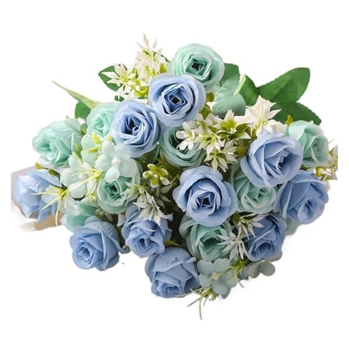 AOEGBY Flor Artificial Artificial 10 Head Roses Bouquet of Roses Simulated Flowers for Home Wedding Rose Bouquet Decoration Flowers Paniculata Artificial(Blue)
