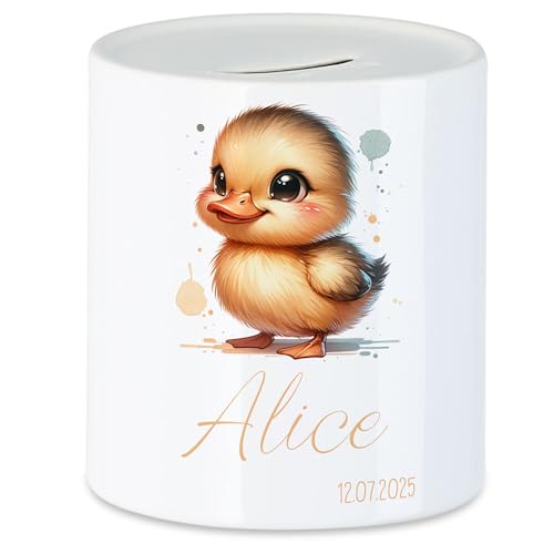 Kiddle-Design Tirelire pour enfants avec nom personnalisé, motif animal canard, cadeau pour garçon et fille, anniversaire, Noël, naissance et baptême - Tirelire...