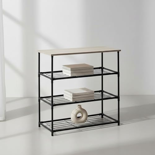 INDE MOBLEKIT | Estantería Madera y Metal con 4 Baldas 60×30×63 cm, Estantería Almacenaje Cocina o Baño, Mueble Compacto para Libros y Decoración, Metálica Mate