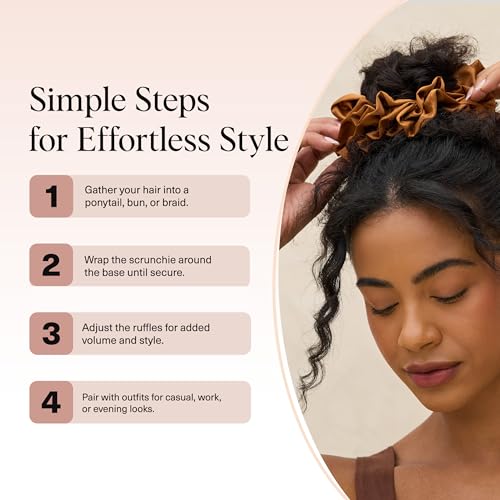 Kitsch Ruffle Satin Scrunchies For Women - Gentle Hair Tie - Camel, 1pc - image 7