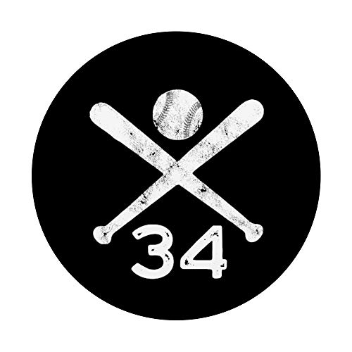 #34 Number 34 - Baseball Softball Gift for Teens Boys Girls PopSockets Swappable PopGrip, Black - Image 3