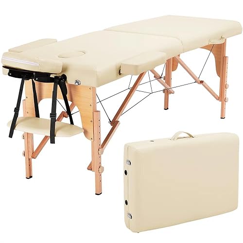 BODIOO Massageliege Mobile Massagetisch mit Holzfüßen 2-Zonen höhenverstellbar Tragebares Massagebett inkl. Kopfstütze & Armlehnen 213 × 60 x 88 cm bis 250 kg Belastbar-Cremefarben BODIOO Massageliege Mobile Massagetisch mit Holzfüßen 2-Zonen höhenverstellbar Tragebares Massagebett inkl. Kopfstütze & Armlehnen 213 × 60 x 88 cm bis 250 kg Belastbar-Cremefarben