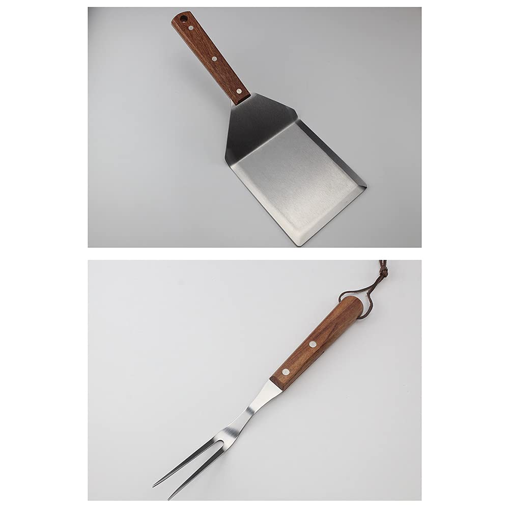 Set di 7 strumenti per grigliate per barbecue per impieghi gravosi, spatola in acciaio inossidabile, forchetta, pennello per imbastire e pinze, kit di strumenti per griglia per barbecue - Set di utens