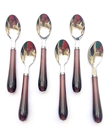 canberry Stainless Steel Medium Dinner/Table Spoon Set for Dining Table Dessert Spoon with Brown Color Plastic Handle Flatware Cutlery Set Table Ware Set of 12 pcs Brown