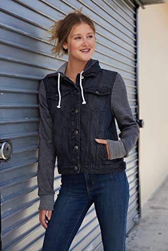 Skylinewears Women’s Hooded Denim Jacket Classic Casual Long Sleeve with Drawstring & Dual Pockets3