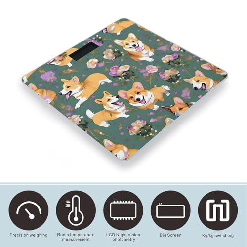 Báscula digital Corgi Floral Flowers para baño con vidrio templado miniatura 3