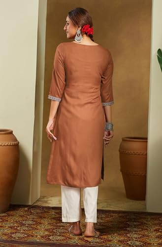 Image of Janasya Women's Rayon Embroidered Straight Kurta