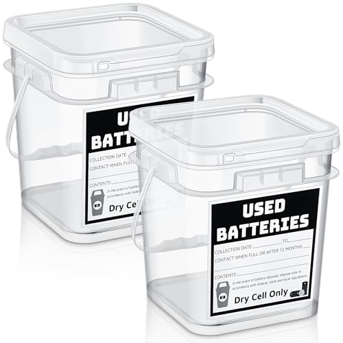 Baderke 2 Pack Battery Disposal Container Battery Recycling Container 1.32 Gallons Capacity Dry Cell...