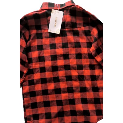 UNIUWO Toddler Baby Boys Plaid Flannel Shirt Long Sleeve Button Down Shirts (US, Age, 12 Months, 18 Months, Red)