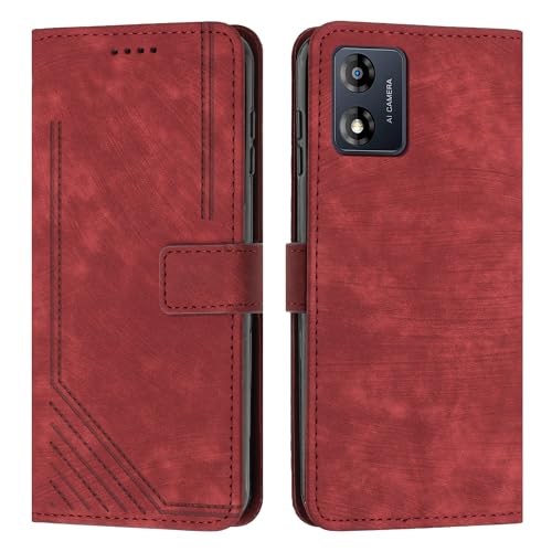 Étui Motorola Moto E13 housse portefeuille rouge avec fente carte et dragonne de transport