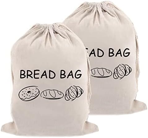 MAOSGO Bread Bags, 2 Pack Large Linen Bread Storage Container for Homemade Bread Sourdough, Fresh Keeping & Reusable Pastries Loaves Bags for homemade bread gift giving