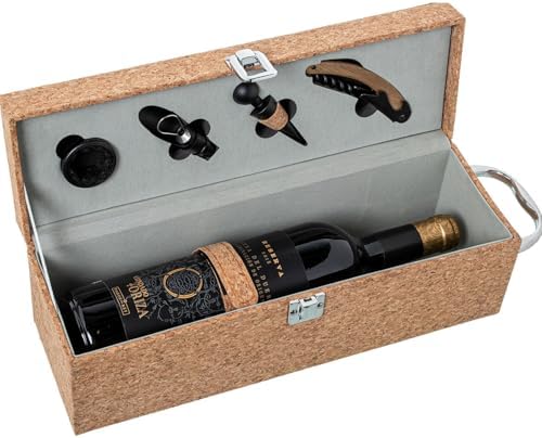 DRW Set de 4 ustensiles de vin dans Une boîte en liège Beige et N...