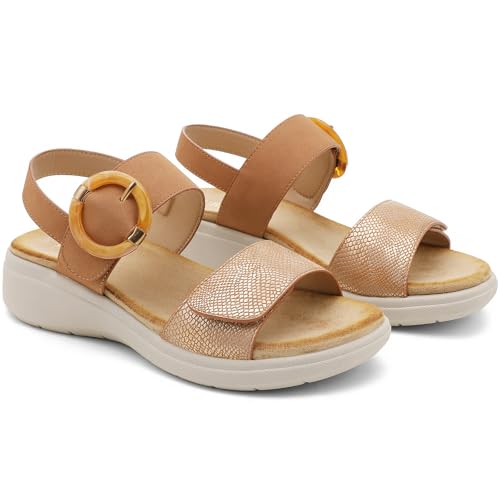 Image of UBFEN Womens Outdoor Walking Sandals Comfort Stable Low Wedge Platform | Built-in Arch Support, Shock-Absorbing Cushion Insole, Versatile Buckle Sandals for Everyday Errands,and Vacation Strolls