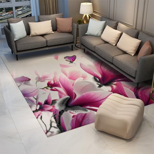 Tapis antidérapant violet 80x150cm imprimé floral pour salon - 3