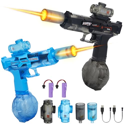 Nicojoy 2 Packs Electric Water Gun Fire Flash Upgraded, Water Pistol Toy Squirt Gun for Kids Adults(320 Capacity Each), Summer Outdoor Toy Yard Beach Swimming Water Play Toys (Black&Blue)