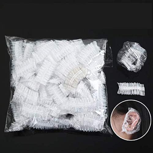 Image of 100 Pcs Waterproof Disposable Ear Cover Caps | Transparent Elastic Ear Protector for Hair Colour Shower Bathing | Salon Home Use | Ear Shield for Piercing Wound Care | Unisex Free Size (Clear)