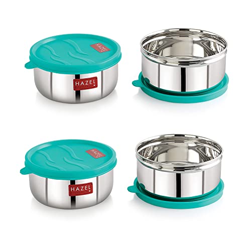 HAZEL Stainless Steel Airtight Storage Containers Set of 4 | 450ml Each | Kitchen Storage Jar | Small SS Containers with Lid for Home & Lunch