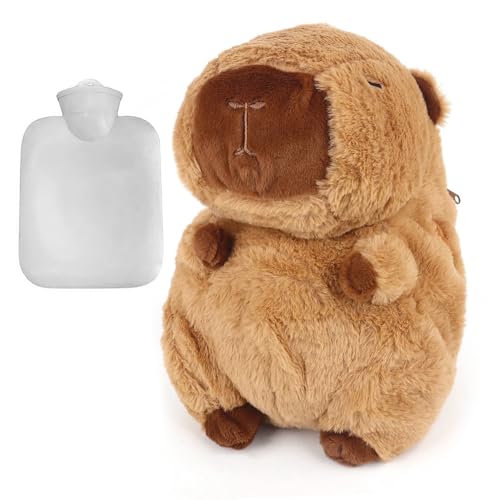 YANGUN Wärmflasche kinder, Wärmflasche Tier mit Bezug, Capybara Plüschtier, Cartoon Heißwasserflasche, Herausnehmbarer Innenbehälter, für Kinder...