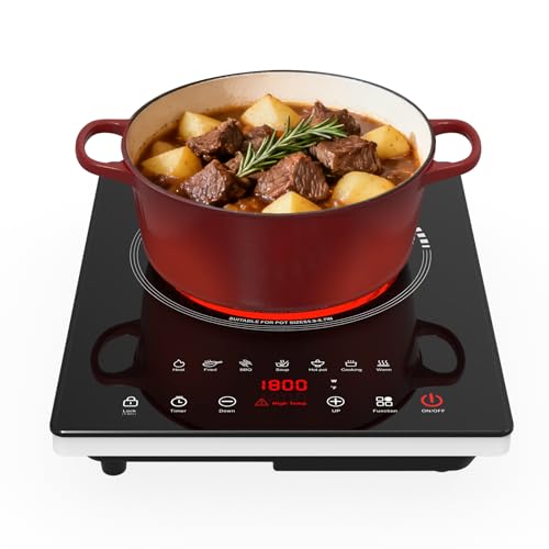 Image of Single Burner Electric Cooktop 1800W, Portable Electric Stove Hot Plate | Nafewin Countertop Stove Top Burner with 8 Power Settings, 4-Hour Timer Child Safety Lock for Apartment, Dorm & Small Kitchen