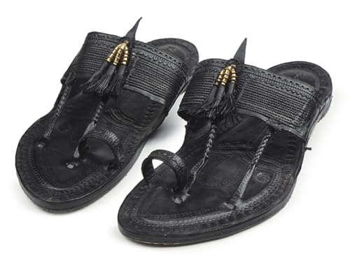 Image of KORAKARI Mens Handmade Kolhapuri Chappal Smooth and Comfortable, Stylish Durable Anti Slip Design Flip Flops Slippers Genuine Leather Traditional Indian Footwear.