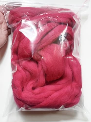 LM080-100 MOREZMORE Wool Roving for Needle Felting 100g 3.5 Ounce Raspberry RED Merino 100% Wool Fine Grade FSB