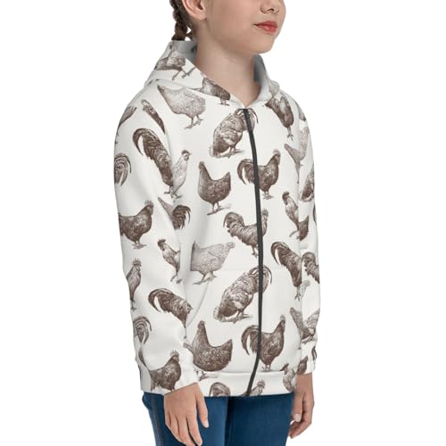 Cock and Hen Kids Pullover Hoodies Boys Zip Up Sweatshirts Girls Athletic Clothes with Pocket4