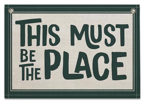 This Must Be the Place Canvas Banner Linen Wall Art Flag Vintage Retro Banner Wall Hanging Flag Decor for Home Office Classroom Playroom (GREEN)