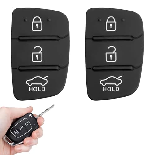 2 Stück Autoschlüssel Tastenfeld, Schlüsselgehäuse Tastenfeld Gummi 3 Tasten Kompatibel mit Hyundai Santa Fe Tucson i40 i30 i20 i10 ix20 ix30 ix25 ix35 Fernbedienung Ersatz Tastenpad
